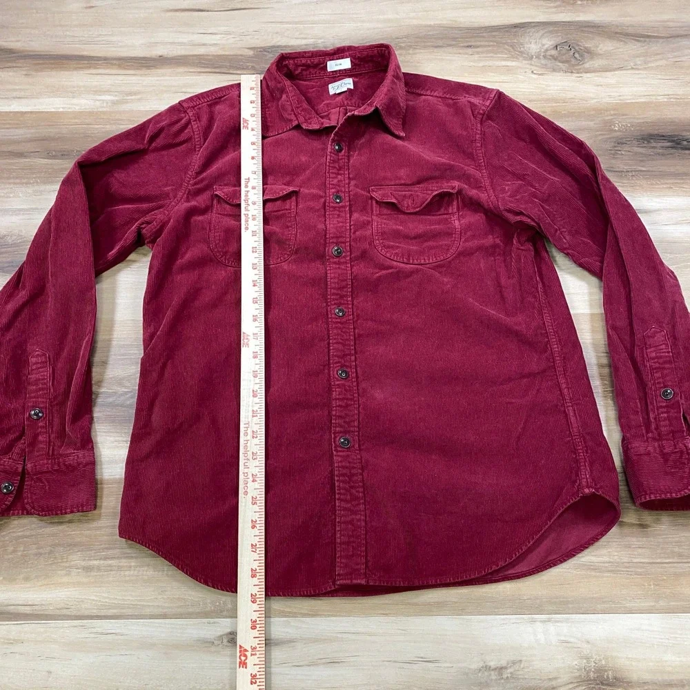 J. Crew Corduroy Work Shirt Mens L Slim Heritage Cotton Chest Pockets Burgundy